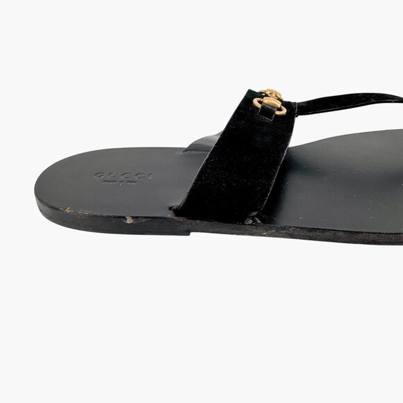 Gucci Horsebit Black Suede Flat Thong Flip Flop Sandals Size 40 US 10 Women - Picture 11 of 16